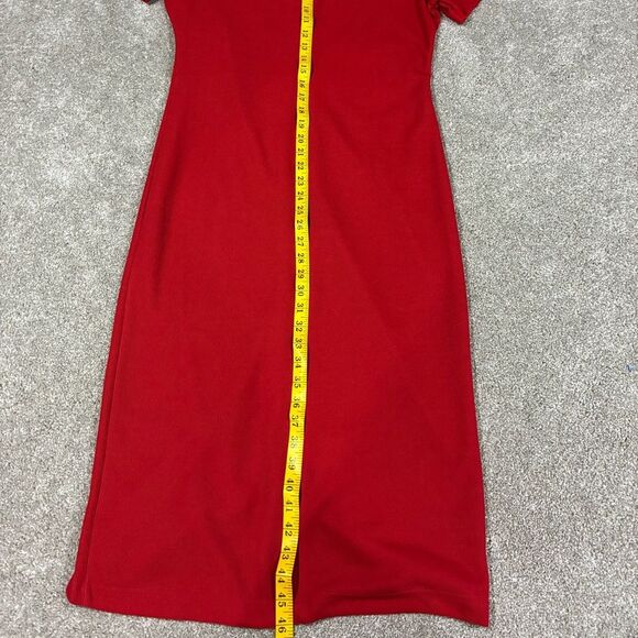 Vintage Red Midi Dress W/ Gold Accent Button Front Sz S Short Sleeve Links Retro - Picture 6 of 7